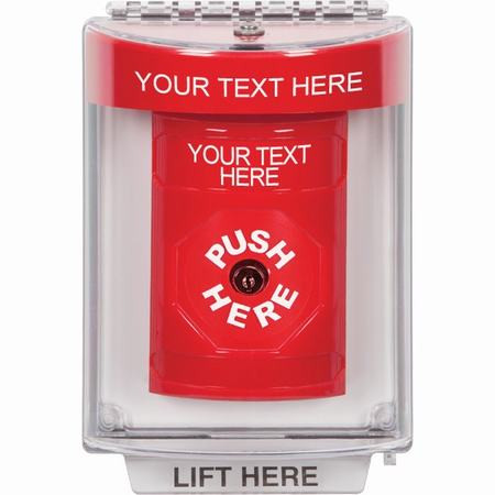 SS2040ZA-EN STI Red Indoor/Outdoor Flush w/ Horn Key-to-Reset Stopper Station with Non-Returnable Custom Text Label English