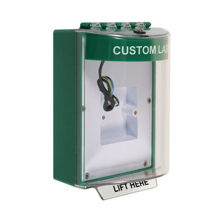 STI-13830CG STI Universal Stopper Dome Cover Enclosed Back Box, European Sealed Mounting Plate and Hood with Horn and Relay - Custom Label - Green - Non-Returnable