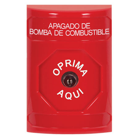 SS2000PS-ES STI Red No Cover Key-to-Reset Stopper Station with FUEL PUMP SHUT DOWN Label Spanish