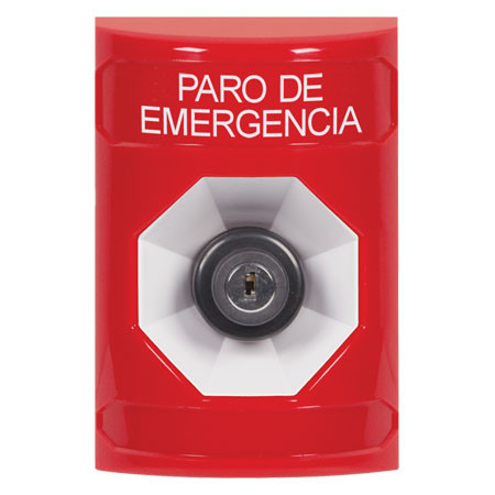 SS2003ES-ES STI Red No Cover Key-to-Activate Stopper Station with EMERGENCY STOP Label Spanish