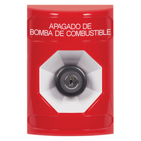 SS2003PS-ES STI Red No Cover Key-to-Activate Stopper Station with FUEL PUMP SHUT DOWN Label Spanish