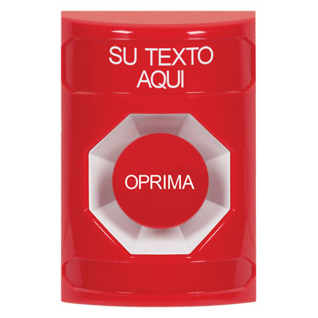 SS2004ZA-ES STI Red No Cover Momentary Stopper Station with Non-Returnable Custom Text Label Spanish