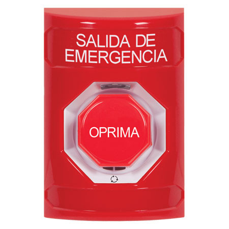 SS2009EX-ES STI Red No Cover Turn-to-Reset (Illuminated) Stopper Station with EMERGENCY EXIT Label Spanish