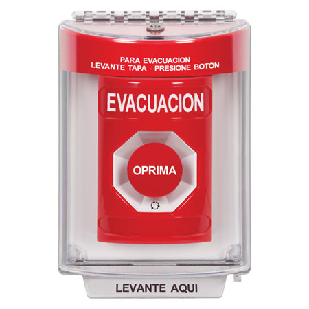 SS2031EV-ES STI Red Indoor/Outdoor Flush Turn-to-Reset Stopper Station with EVACUATION Label Spanish