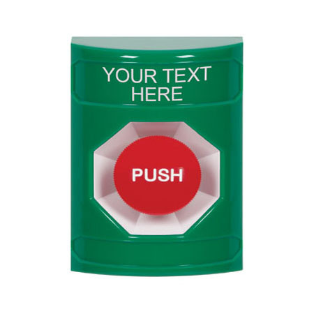 SS2104ZA-EN STI Green No Cover Momentary Stopper Station with Non-Returnable Custom Text Label English
