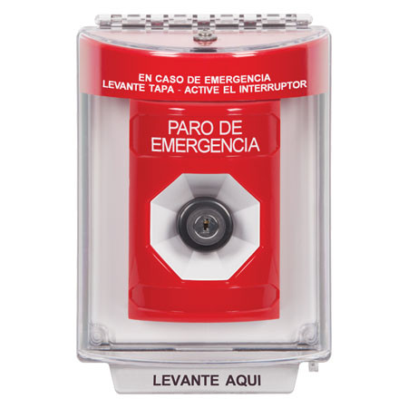 SS2033ES-ES STI Red Indoor/Outdoor Flush Key-to-Activate Stopper Station with EMERGENCY STOP Label Spanish