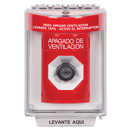 SS2033HV-ES STI Red Indoor/Outdoor Flush Key-to-Activate Stopper Station with HVAC SHUT DOWN Label Spanish
