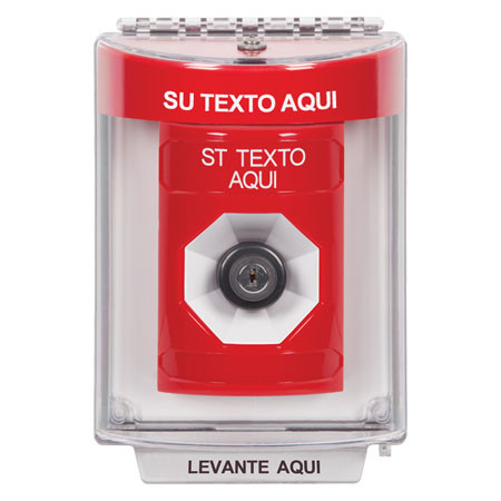 SS2033ZA-ES STI Red Indoor/Outdoor Flush Key-to-Activate Stopper Station with Non-Returnable Custom Text Label Spanish