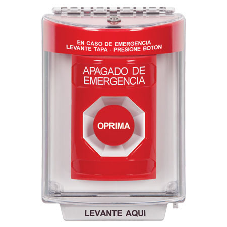 SS2034PO-ES STI Red Indoor/Outdoor Flush Momentary Stopper Station with EMERGENCY POWER OFF Label Spanish