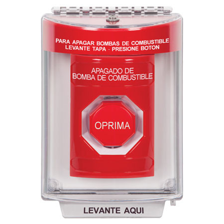 SS2035PS-ES STI Red Indoor/Outdoor Flush Momentary (Illuminated) Stopper Station with FUEL PUMP SHUT DOWN Label Spanish