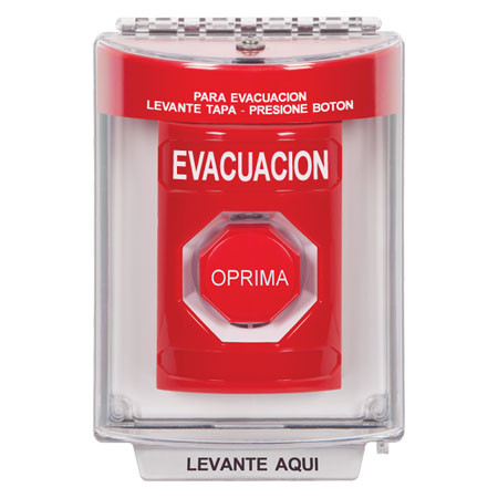 SS2038EV-ES STI Red Indoor/Outdoor Flush Pneumatic (Illuminated) Stopper Station with EVACUATION Label Spanish