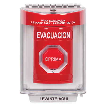 SS2039EV-ES STI Red Indoor/Outdoor Flush Turn-to-Reset (Illuminated) Stopper Station with EVACUATION Label Spanish