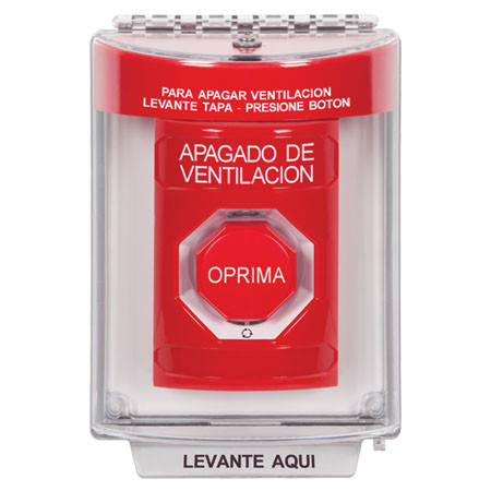 SS2039HV-ES STI Red Indoor/Outdoor Flush Turn-to-Reset (Illuminated) Stopper Station with HVAC SHUT DOWN Label Spanish