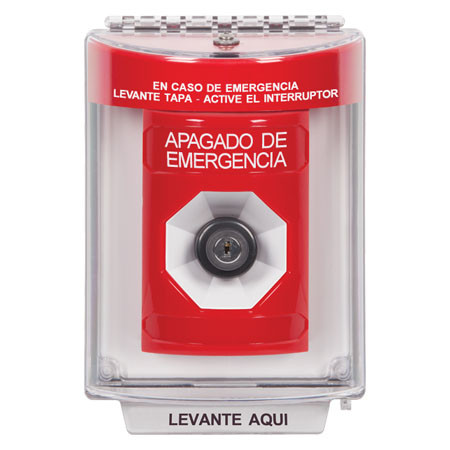 SS2043PO-ES STI Red Indoor/Outdoor Flush w/ Horn Key-to-Activate Stopper Station with EMERGENCY POWER OFF Label Spanish