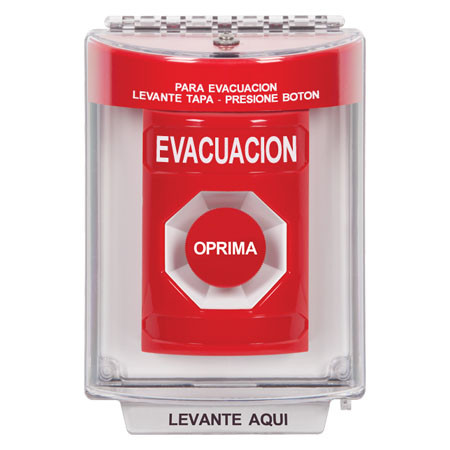 SS2044EV-ES STI Red Indoor/Outdoor Flush w/ Horn Momentary Stopper Station with EVACUATION Label Spanish