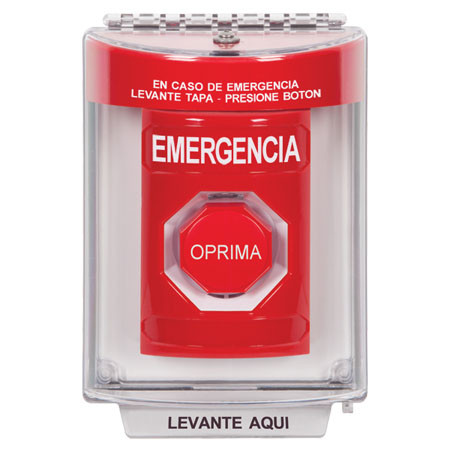 SS2048EM-ES STI Red Indoor/Outdoor Flush w/ Horn Pneumatic (Illuminated) Stopper Station with EMERGENCY Label Spanish