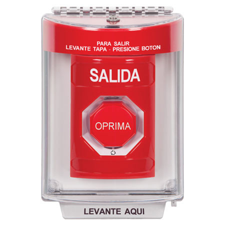 SS2049XT-ES STI Red Indoor/Outdoor Flush w/ Horn Turn-to-Reset (Illuminated) Stopper Station with EXIT Label Spanish