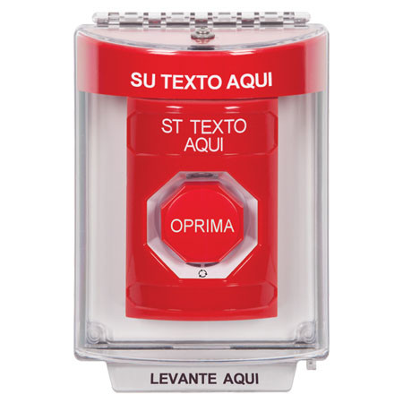 SS2049ZA-ES STI Red Indoor/Outdoor Flush w/ Horn Turn-to-Reset (Illuminated) Stopper Station with Non-Returnable Custom Text Label Spanish