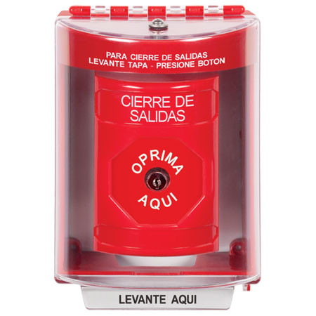SS2070LD-ES STI Red Indoor/Outdoor Surface Key-to-Reset Stopper Station with LOCKDOWN Label Spanish