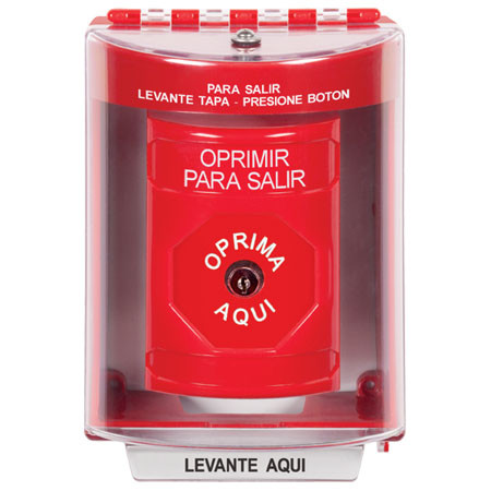 SS2070PX-ES STI Red Indoor/Outdoor Surface Key-to-Reset Stopper Station with PUSH TO EXIT Label Spanish