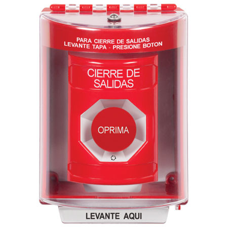 SS2071LD-ES STI Red Indoor/Outdoor Surface Turn-to-Reset Stopper Station with LOCKDOWN Label Spanish
