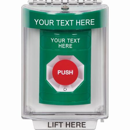 SS2141ZA-EN STI Green Indoor/Outdoor Flush w/ Horn Turn-to-Reset Stopper Station with Non-Returnable Custom Text Label English
