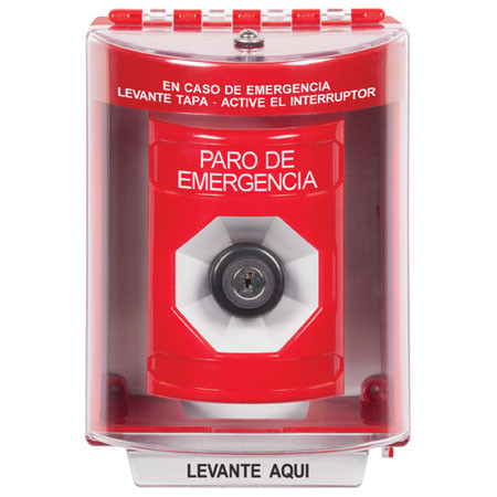 SS2073ES-ES STI Red Indoor/Outdoor Surface Key-to-Activate Stopper Station with EMERGENCY STOP Label Spanish