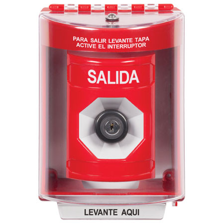 SS2073XT-ES STI Red Indoor/Outdoor Surface Key-to-Activate Stopper Station with EXIT Label Spanish