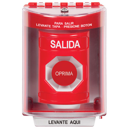 SS2074XT-ES STI Red Indoor/Outdoor Surface Momentary Stopper Station with EXIT Label Spanish
