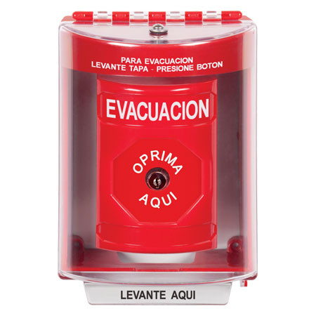 SS2080EV-ES STI Red Indoor/Outdoor Surface w/ Horn Key-to-Reset Stopper Station with EVACUATION Label Spanish