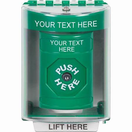 SS2180ZA-EN STI Green Indoor/Outdoor Surface w/ Horn Key-to-Reset Stopper Station with Non-Returnable Custom Text Label English