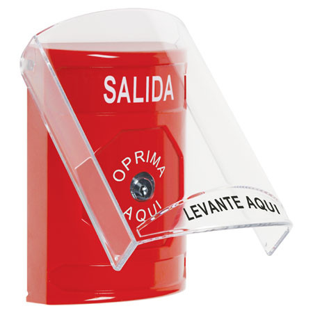 SS20A0XT-ES STI Red Indoor Only Flush or Surface w/ Horn Key-to-Reset Stopper Station with EXIT Label Spanish