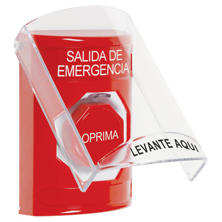 SS20A5EX-ES STI Red Indoor Only Flush or Surface w/ Horn Momentary (Illuminated) Stopper Station with EMERGENCY EXIT Label Spanish