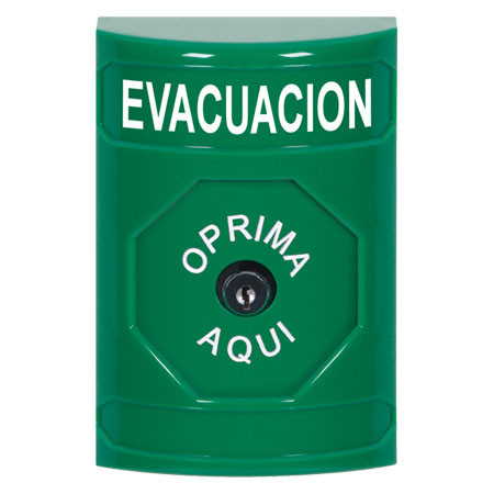 SS2100EV-ES STI Green No Cover Key-to-Reset Stopper Station with EVACUATION Label Spanish