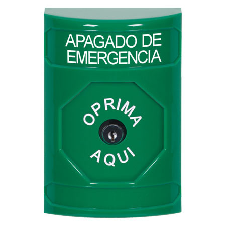 SS2100PO-ES STI Green No Cover Key-to-Reset Stopper Station with EMERGENCY POWER OFF Label Spanish