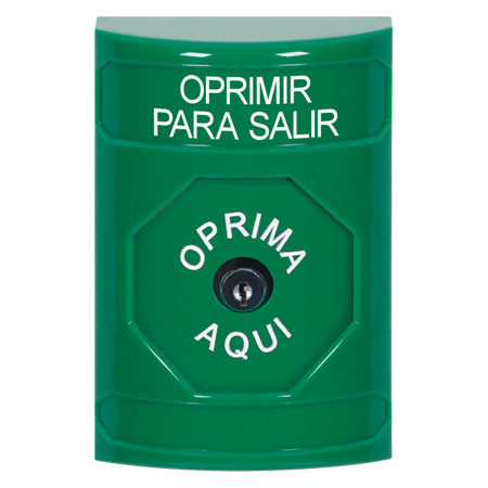 SS2100PX-ES STI Green No Cover Key-to-Reset Stopper Station with PUSH TO EXIT Label Spanish