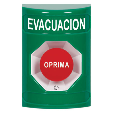 SS2101EV-ES STI Green No Cover Turn-to-Reset Stopper Station with EVACUATION Label Spanish