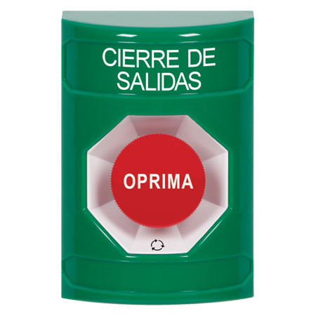 SS2101LD-ES STI Green No Cover Turn-to-Reset Stopper Station with LOCKDOWN Label Spanish