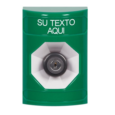 SS2103ZA-ES STI Green No Cover Key-to-Activate Stopper Station with Non-Returnable Custom Text Label Spanish
