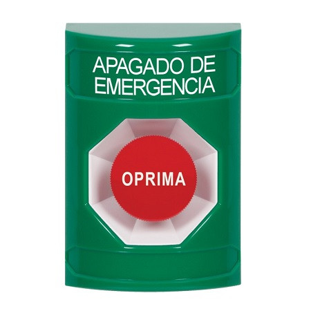 SS2104PO-ES STI Green No Cover Momentary Stopper Station with EMERGENCY POWER OFF Label Spanish