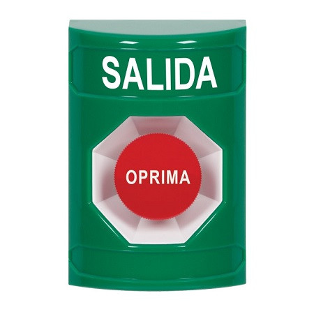 SS2104XT-ES STI Green No Cover Momentary Stopper Station with EXIT Label Spanish