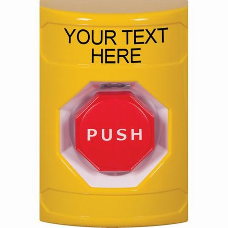 SS2202ZA-EN STI Yellow No Cover Key-to-Reset (Illuminated) Stopper Station with Non-Returnable Custom Text Label English