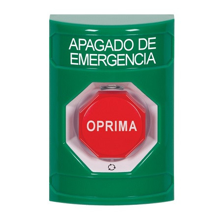 SS2109PO-ES STI Green No Cover Turn-to-Reset (Illuminated) Stopper Station with EMERGENCY POWER OFF Label Spanish