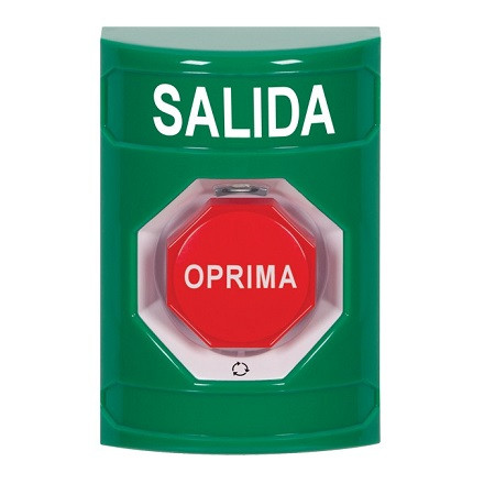 SS2109XT-ES STI Green No Cover Turn-to-Reset (Illuminated) Stopper Station with EXIT Label Spanish