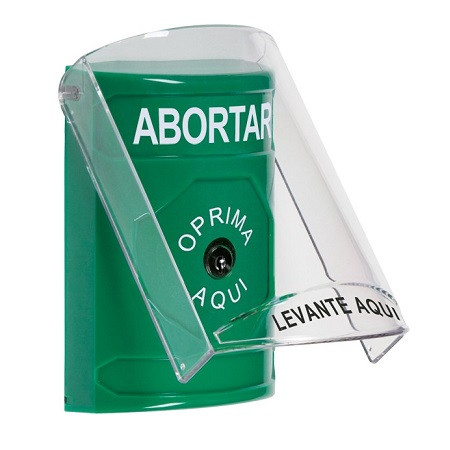 SS2120AB-ES STI Green Indoor Only Flush or Surface Key-to-Reset Stopper Station with ABORT Label Spanish