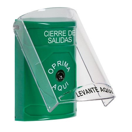 SS2120LD-ES STI Green Indoor Only Flush or Surface Key-to-Reset Stopper Station with LOCKDOWN Label Spanish