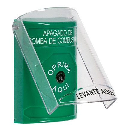 SS2120PS-ES STI Green Indoor Only Flush or Surface Key-to-Reset Stopper Station with FUEL PUMP SHUT DOWN Label Spanish
