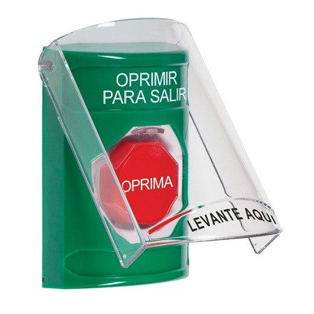 SS2122PX-ES STI Green Indoor Only Flush or Surface Key-to-Reset (Illuminated) Stopper Station with PUSH TO EXIT Label Spanish