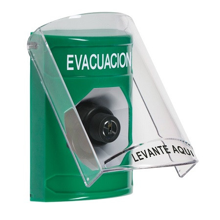 SS2123EV-ES STI Green Indoor Only Flush or Surface Key-to-Activate Stopper Station with EVACUATION Label Spanish