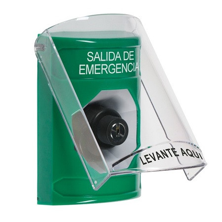SS2123EX-ES STI Green Indoor Only Flush or Surface Key-to-Activate Stopper Station with EMERGENCY EXIT Label Spanish
